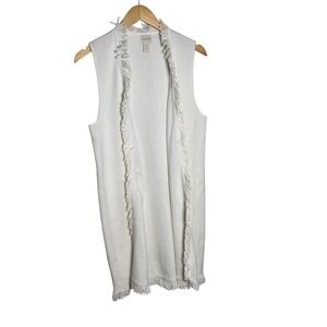 Chico's‎ Vest Small Fringe Duster Open Front Cream White Knit Chicos Size 0